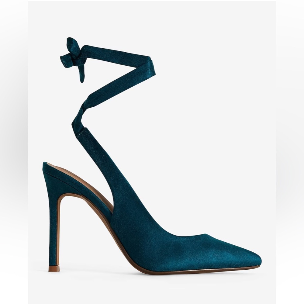 Express Woman’s Heels Green Pump Faux Suede Slingback. - Picture 3 of 8